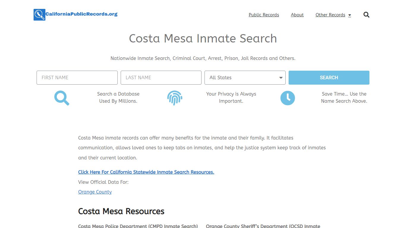 Costa Mesa Inmate Search - Current & Past CMPD CA Jail Records